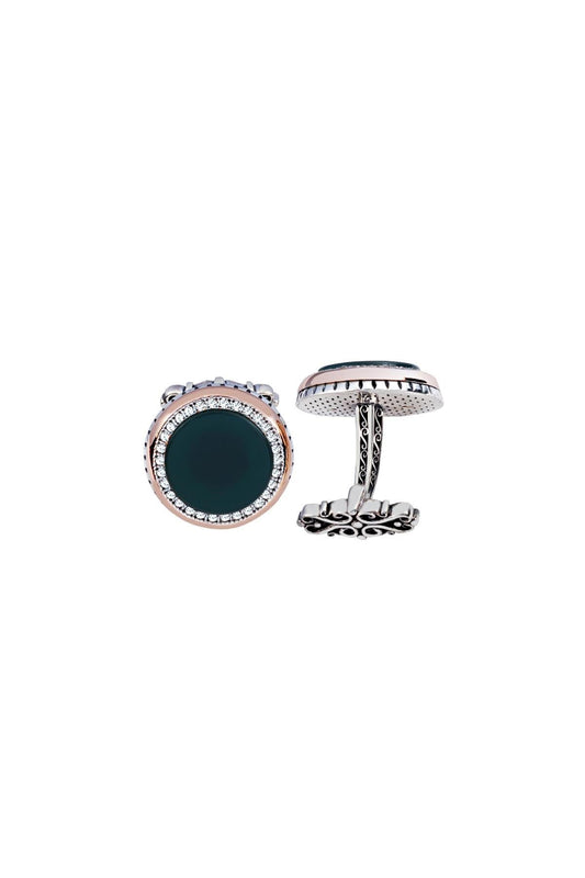  round silver green cufflinks orlasilver