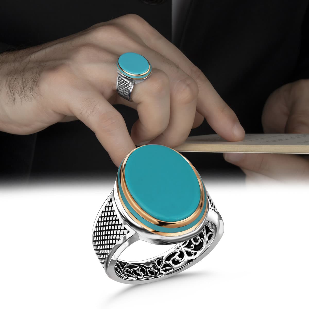 Men's Eagle Ring Set Fashion Retro Turquoise Ring Set - Temu