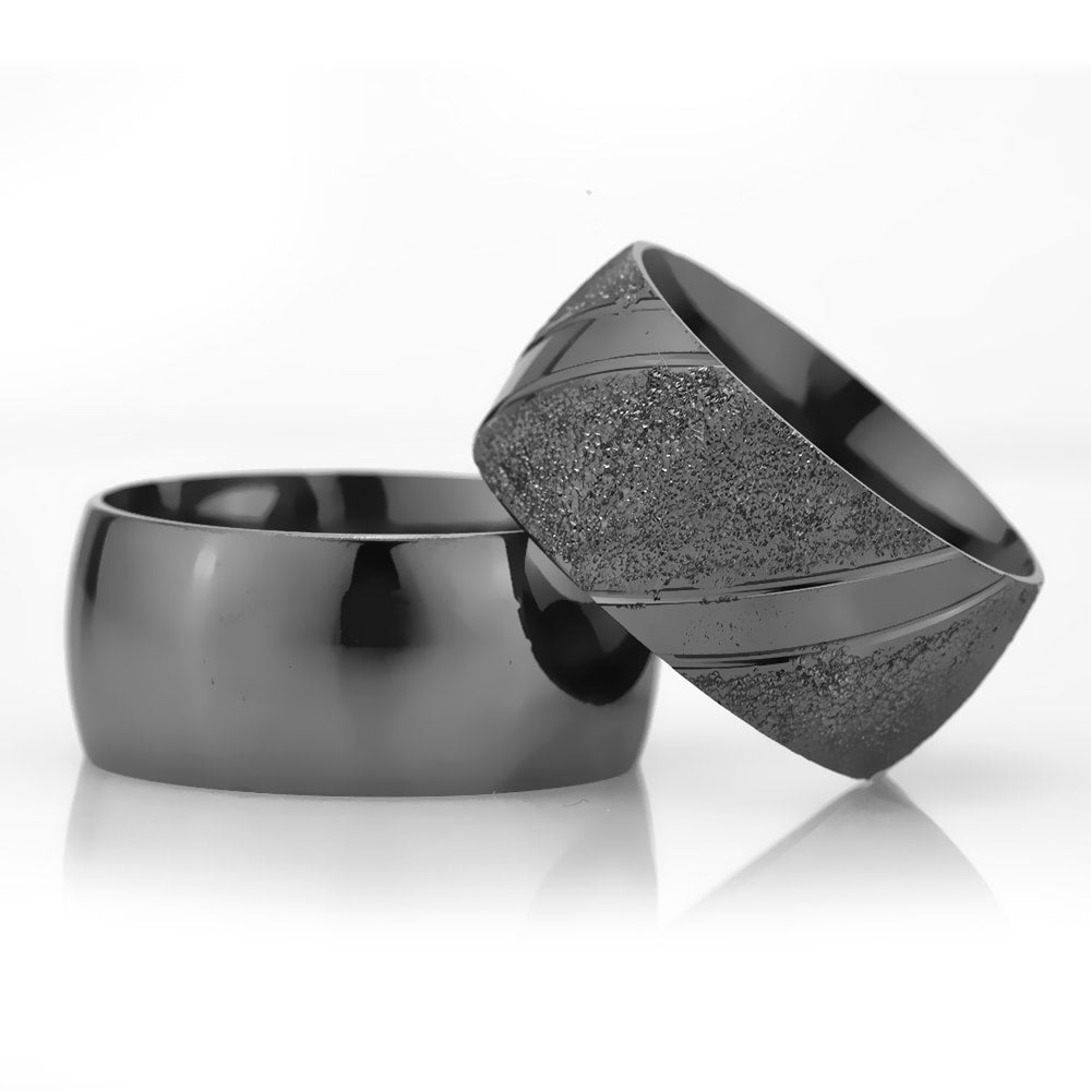 10-MM Black silver wedding ring sets for him and her orlasilver