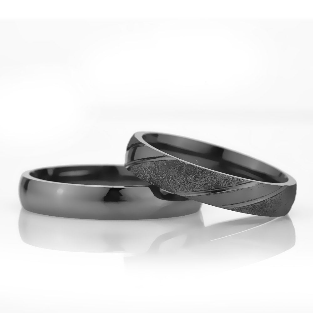 4-MM Black silver wedding ring sets for him and her orlasilver