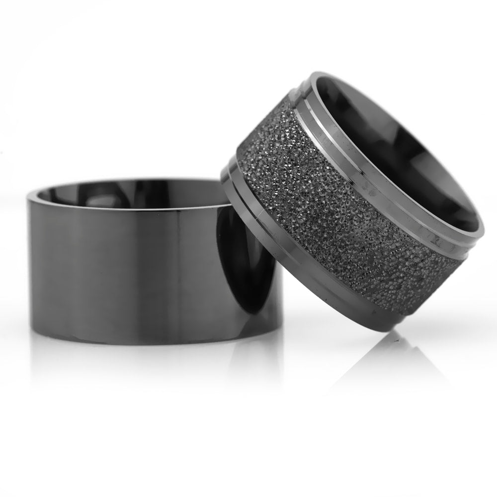 12-MM Black simple silver wedding ring pair orlasilver