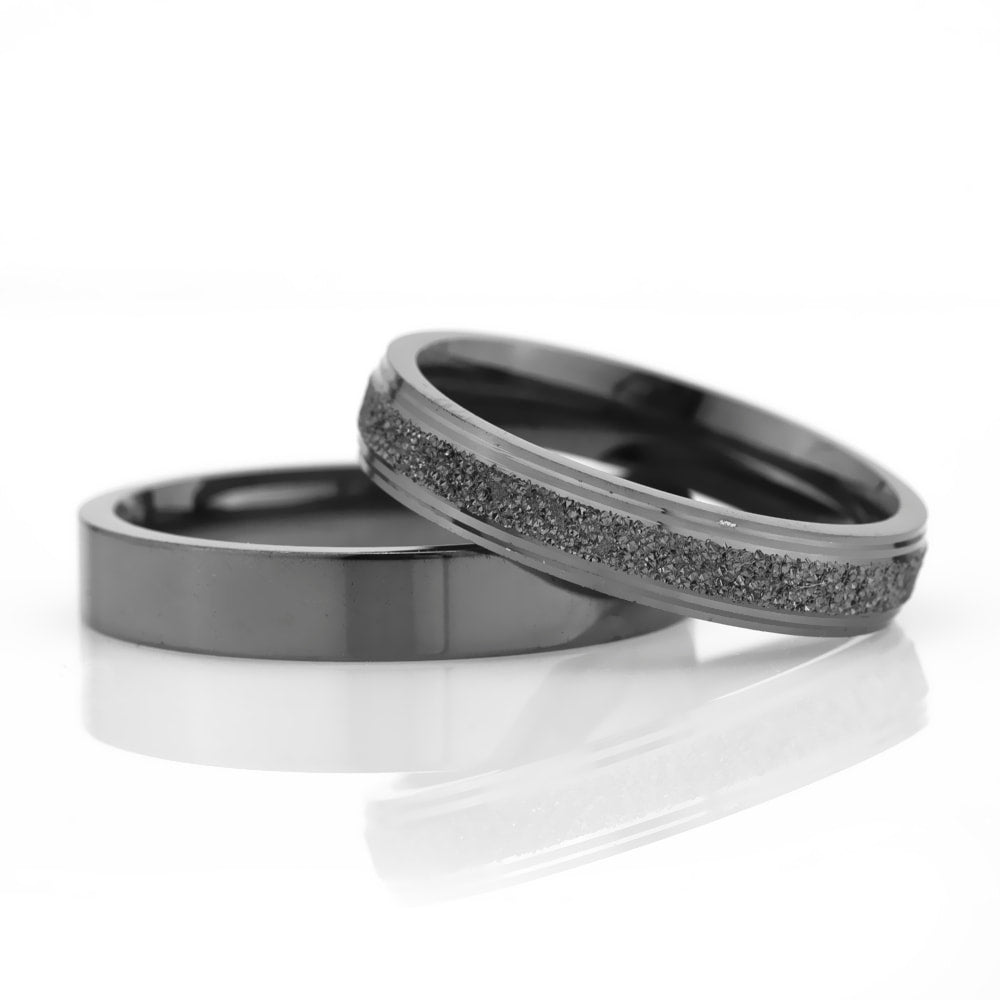 4-MM Black simple silver wedding ring pair orlasilver