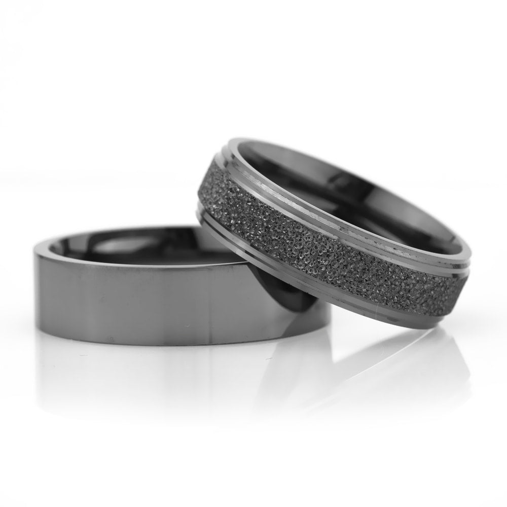 6-MM Black simple silver wedding ring pair orlasilver