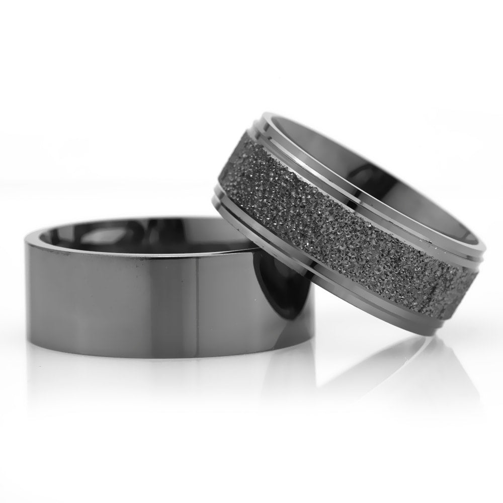 8-MM Black simple silver wedding ring pair orlasilver