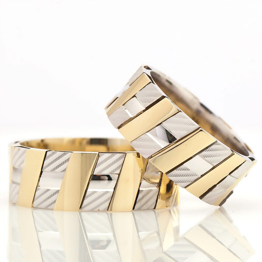 Gold and Silver Horizontal Striped Wedding Ring Set-Sportive Collection