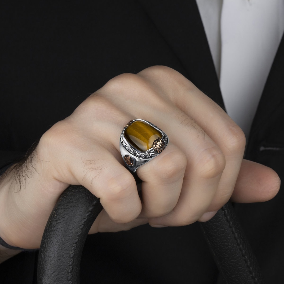 Men's silver ring with Ottoman tiger eye stone