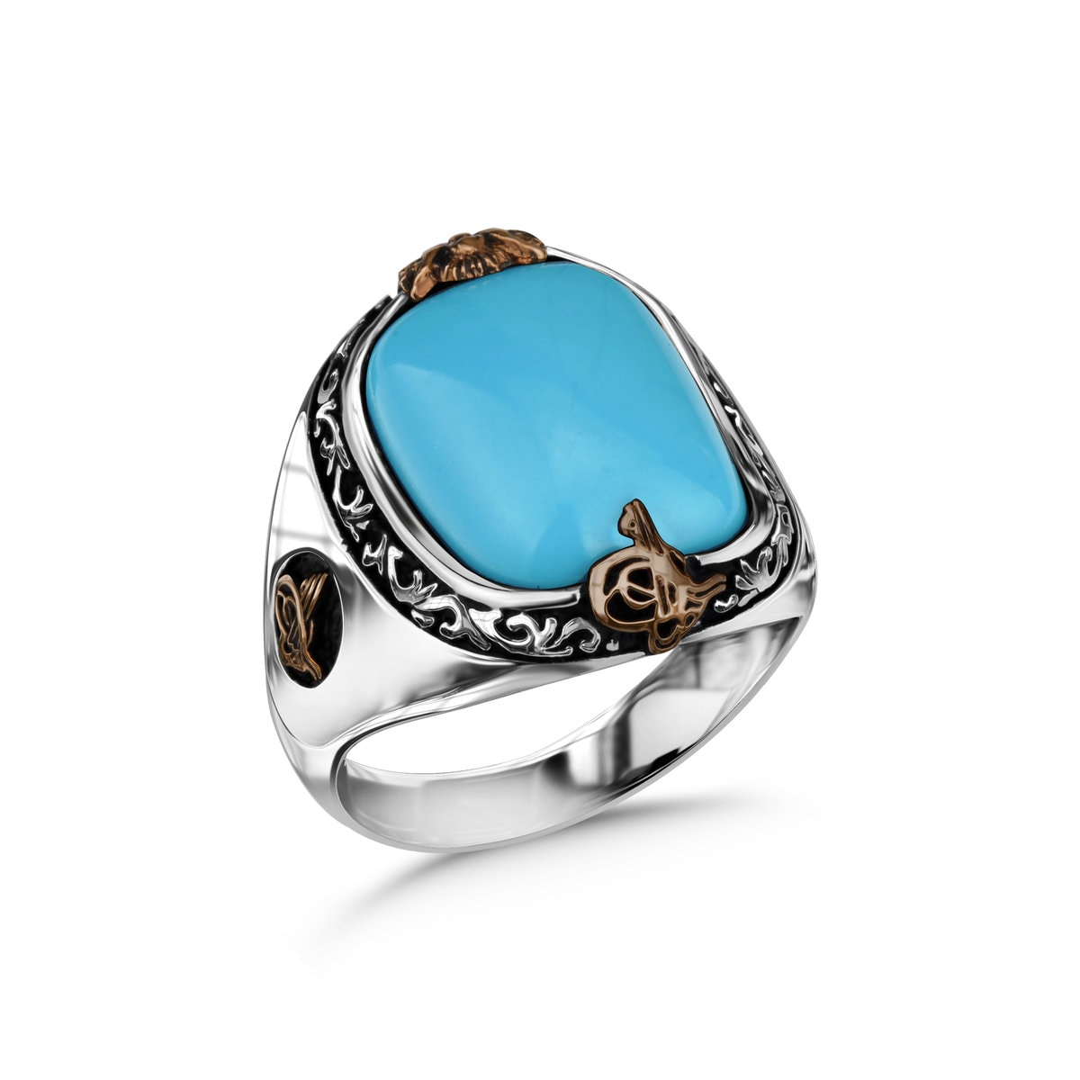 Turquoise Men's Silver Ring with Ottoman Tugra