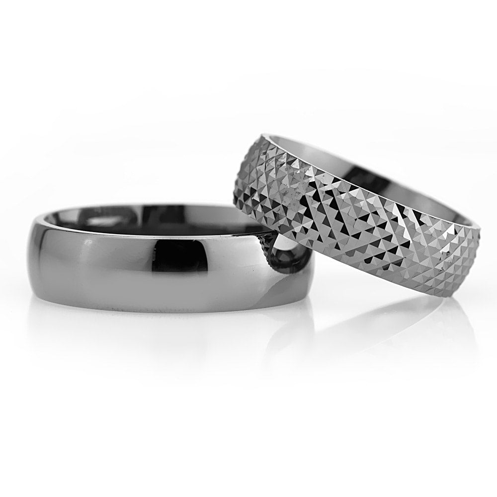 6-MM Black sterling silver wedding ring set orlasilver
