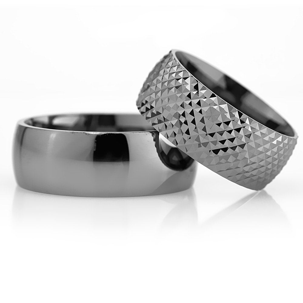 8-MM Black sterling silver wedding ring set orlasilver