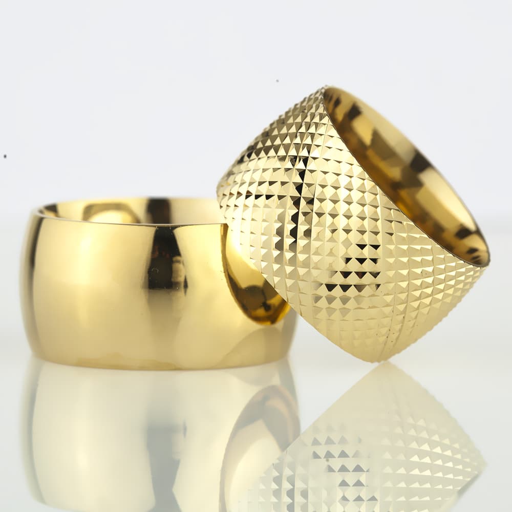 12-MM Gold sterling silver wedding ring set orlasilver