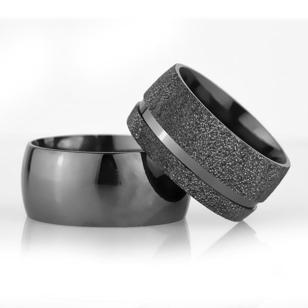 10-MM Black sterling silver wedding ring sets orlasilver