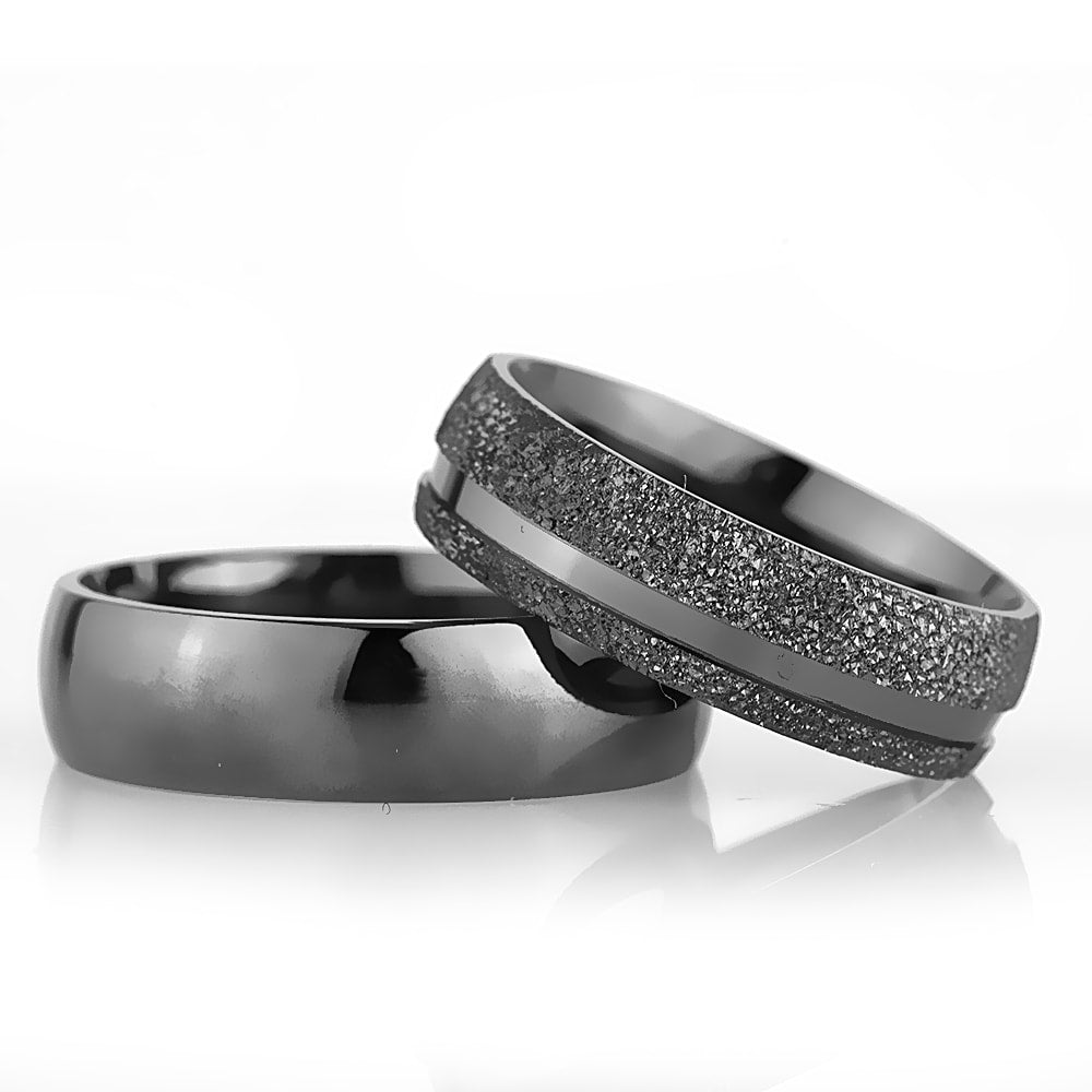 6-MM Black sterling silver wedding ring sets orlasilver