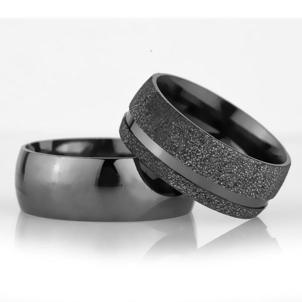 8-MM Black sterling silver wedding ring sets orlasilver