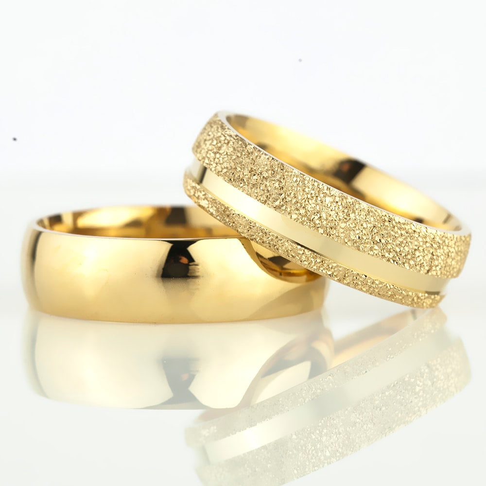 6-MM Gold sterling silver wedding ring sets orlasilver