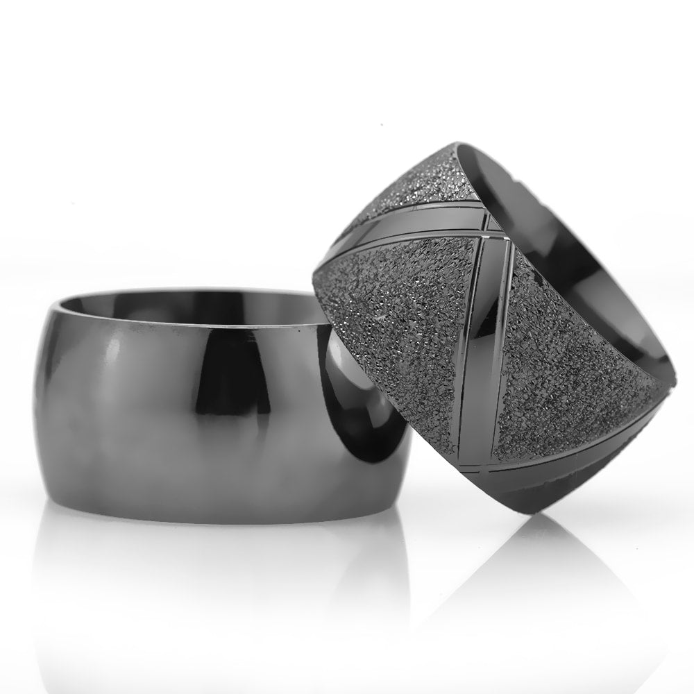 12-MM Black sterling silver women's wedding ring sets orlasilver
