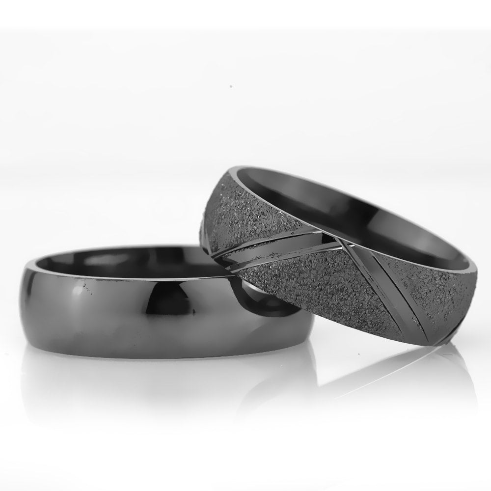 6-MM Black sterling silver women's wedding ring sets orlasilver