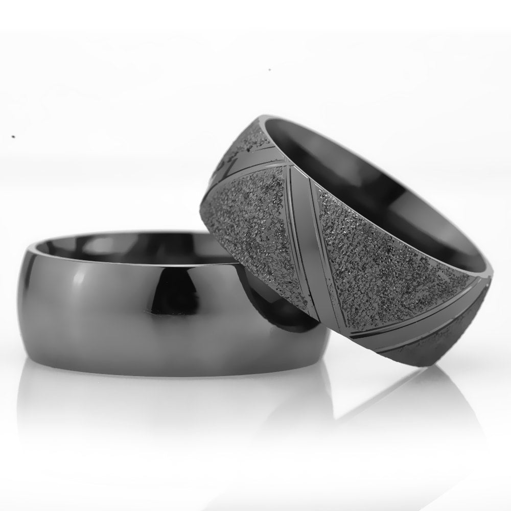 8-MM Black sterling silver women's wedding ring sets orlasilver