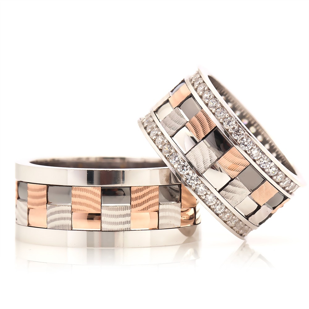 tri colored and wave motive wedding ring orlasilver