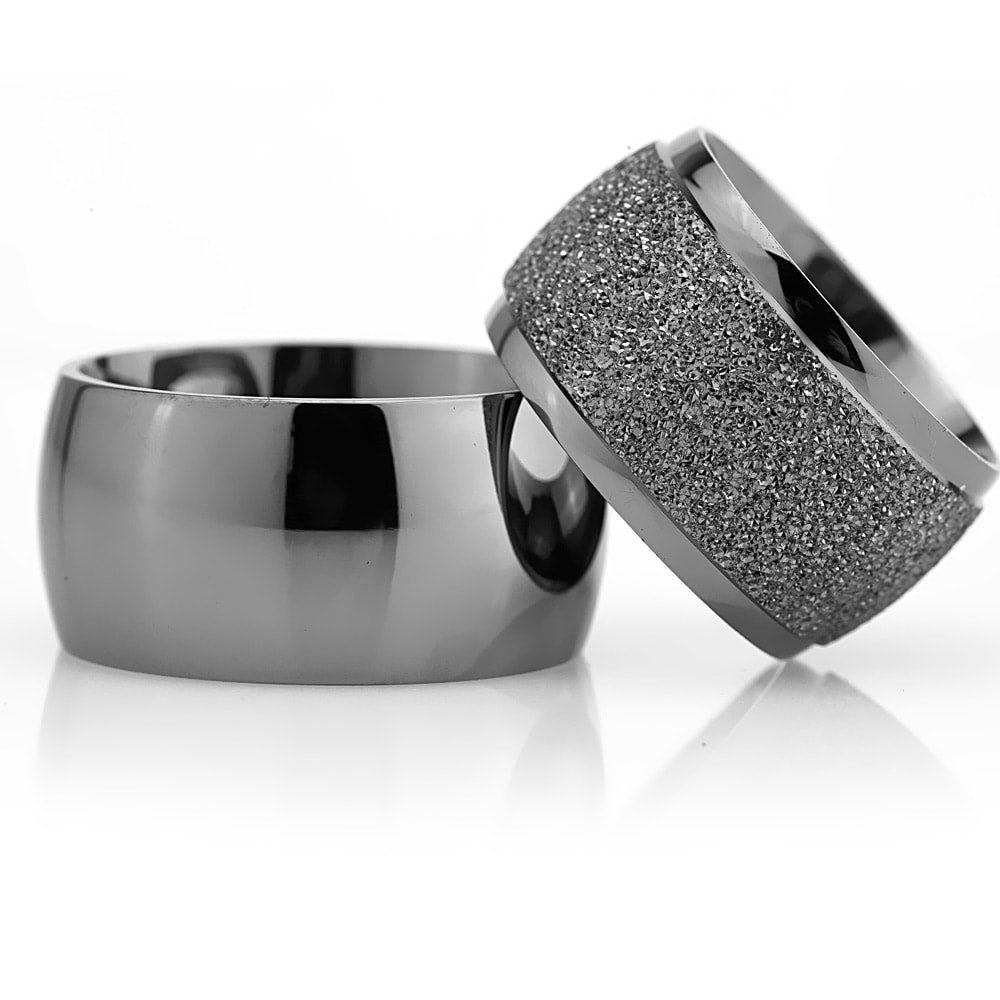 12-MM Black wedding ring set in sterling silver orlasilver