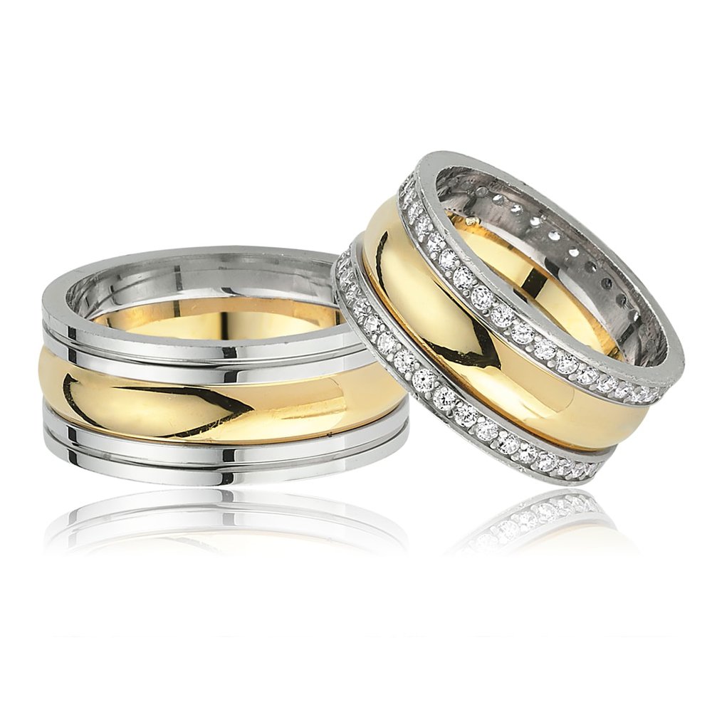 wedding ring with gold plated middle stripe orlasilver