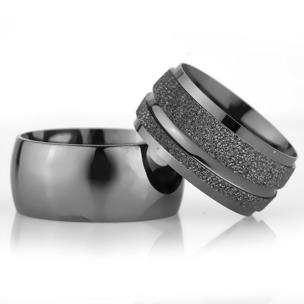 10-MM Black wedding silver rings for couples orlasilver