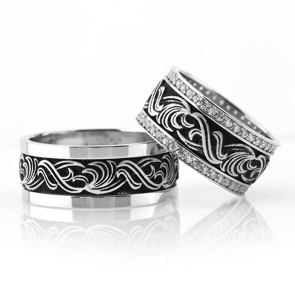 white and black silver oval shaped wedding ring orlasilver