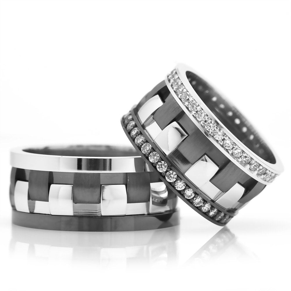 white and black simple silver wedding rings orlasilver